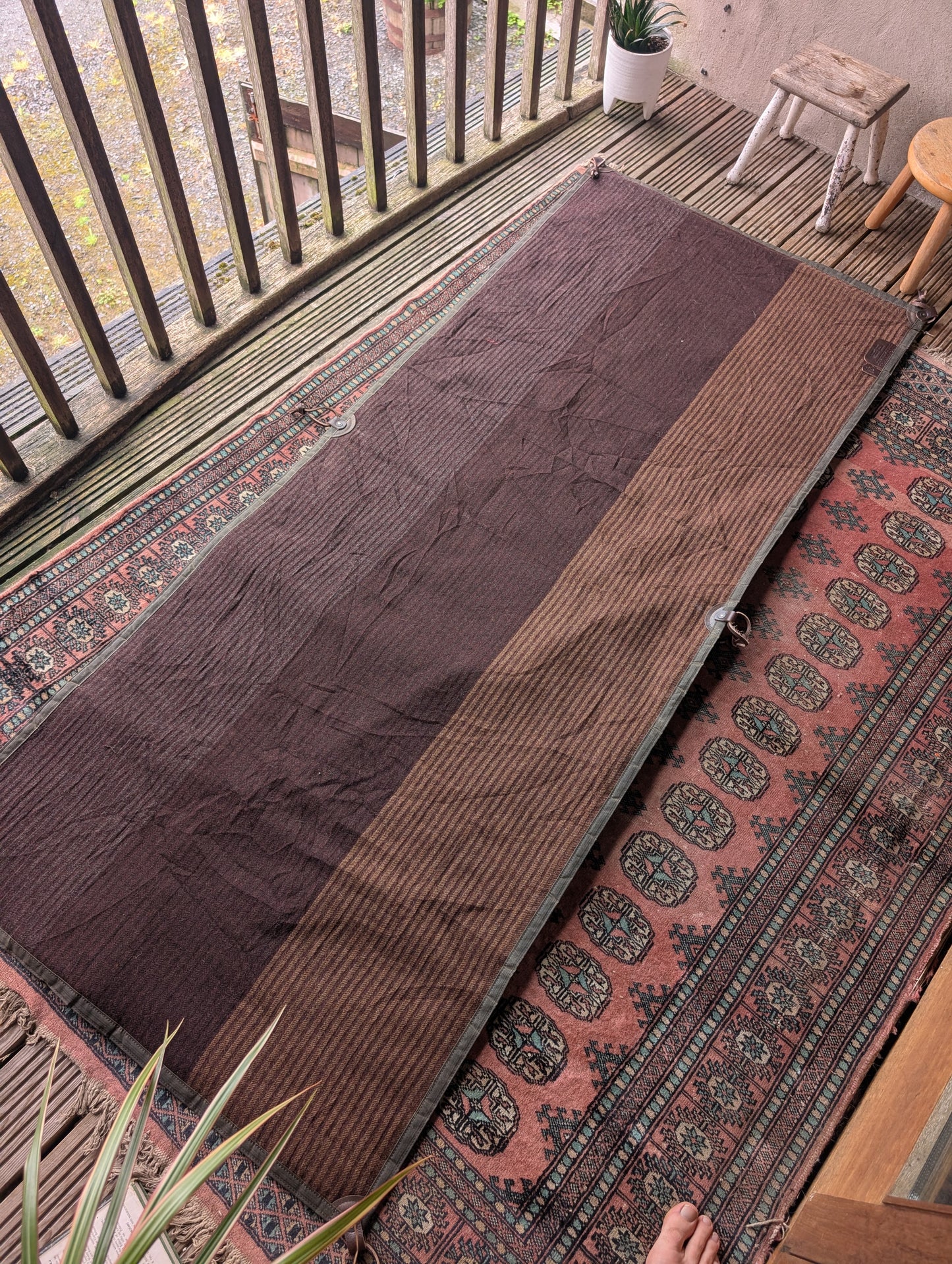 Sleeping mat/pad  beeswax-coton-backed wool with leather tie-outs