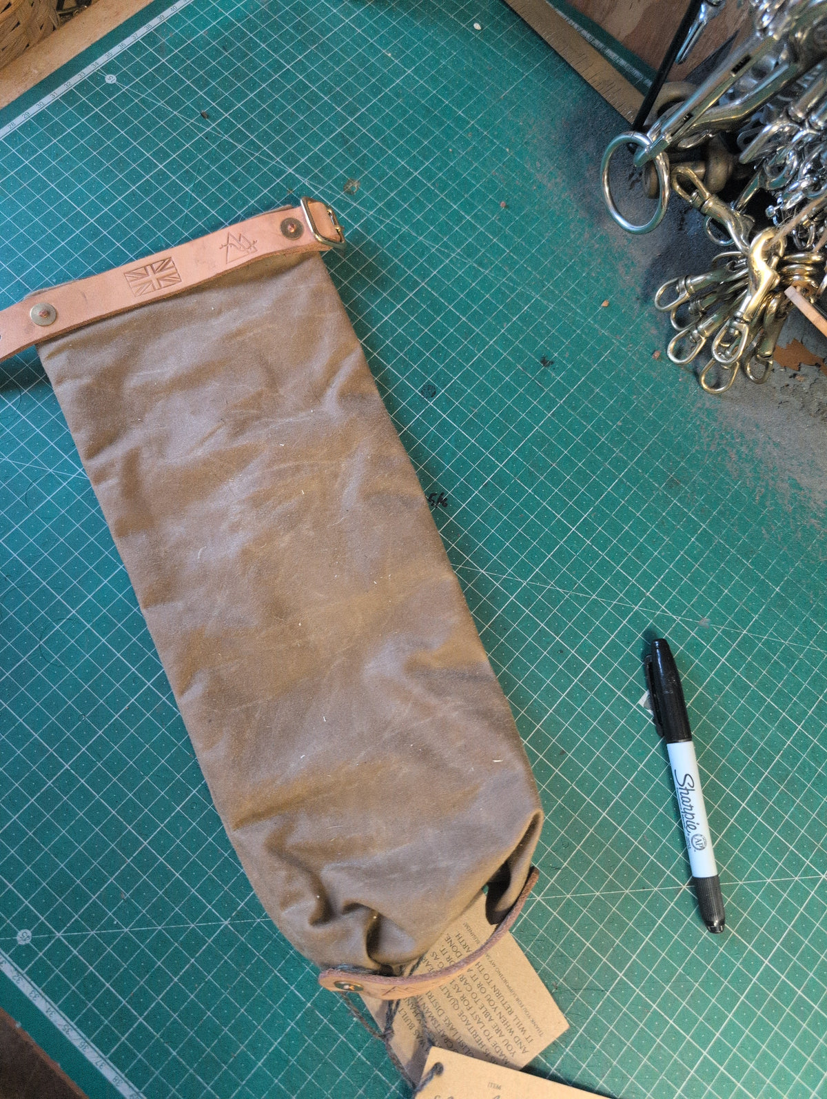Tan buckled stuff sack