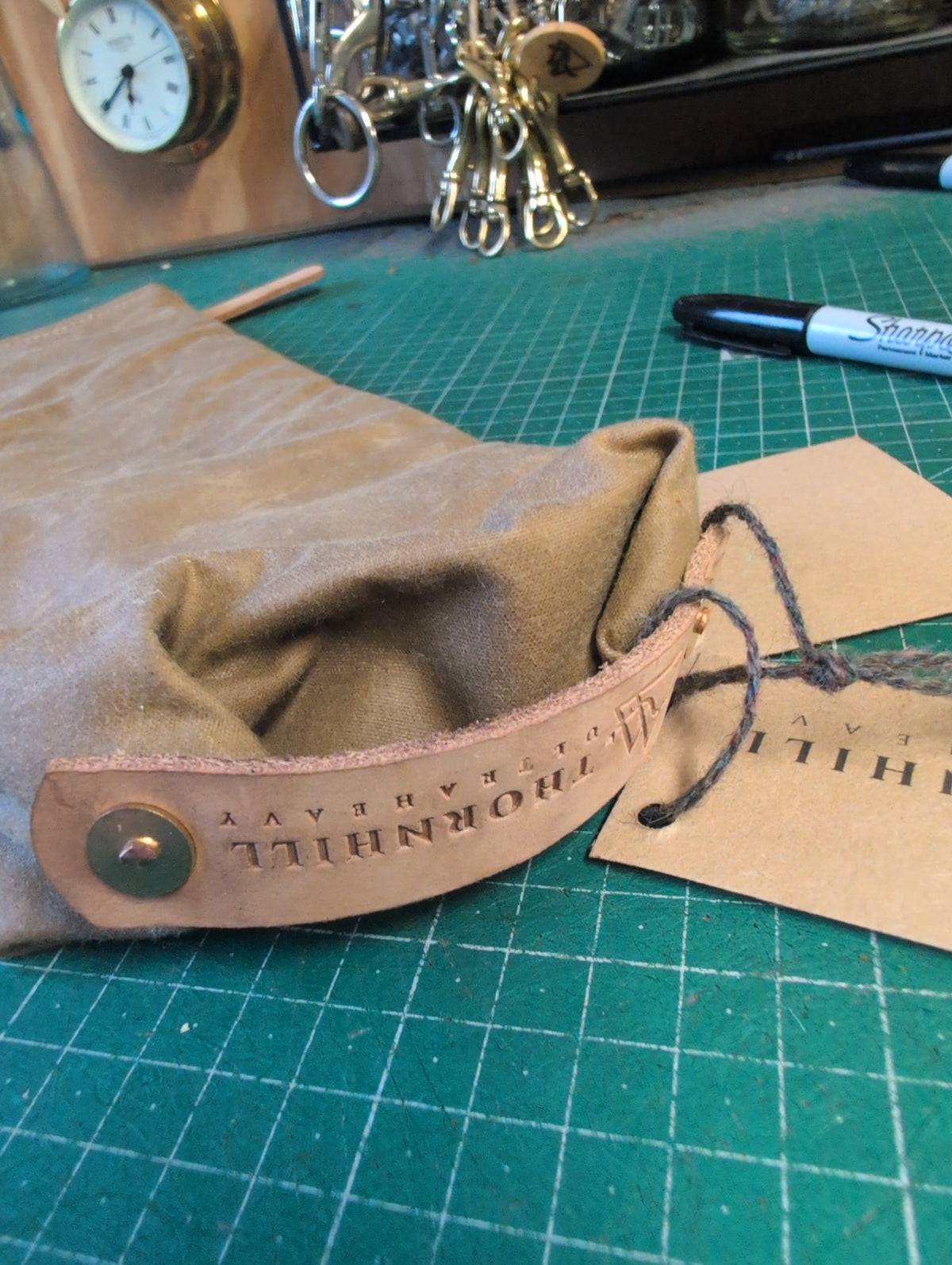 Tan buckled stuff sack