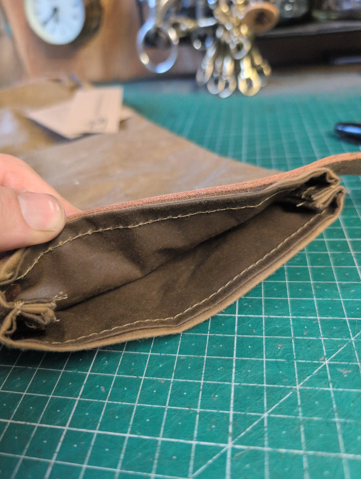 Tan buckled stuff sack