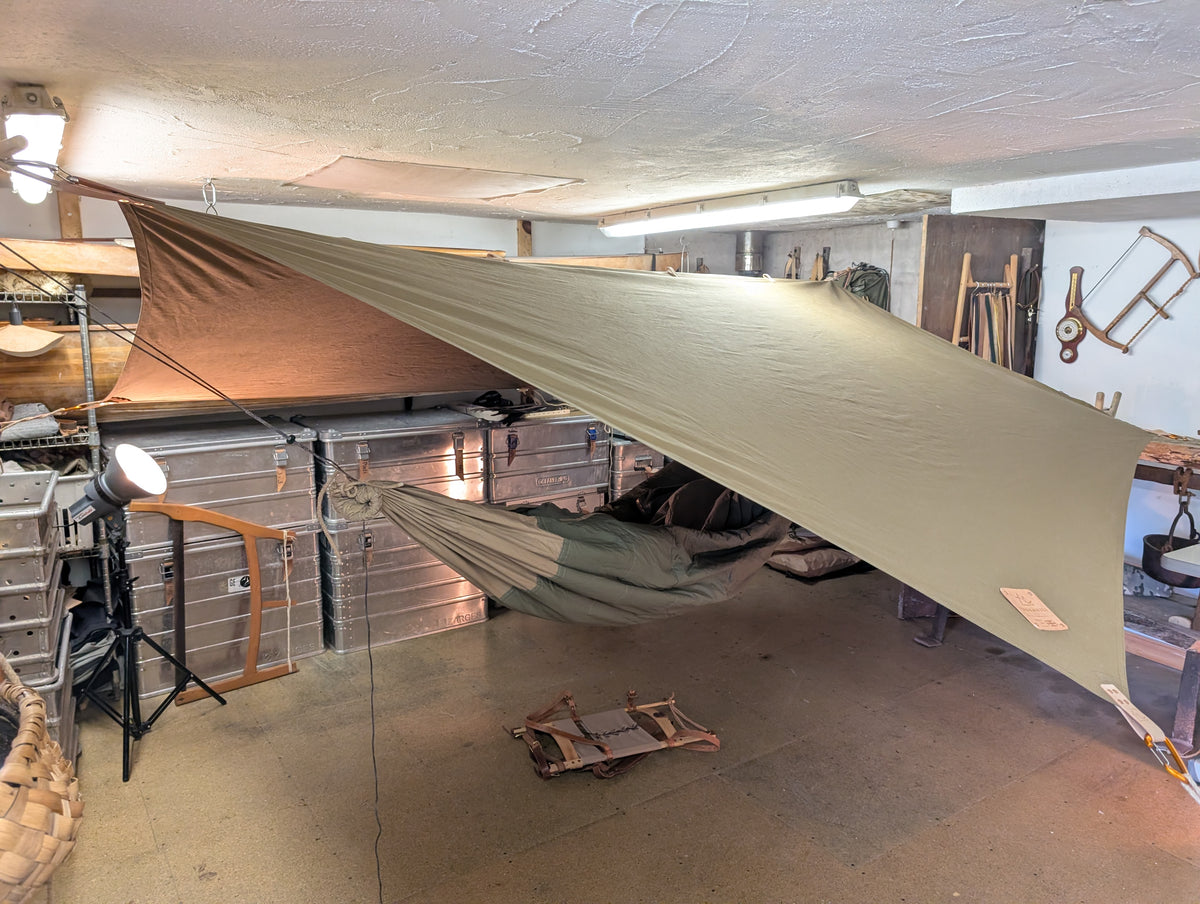 Dry wax Standard HEX shape tarp, waxed canvas & leather tie outs