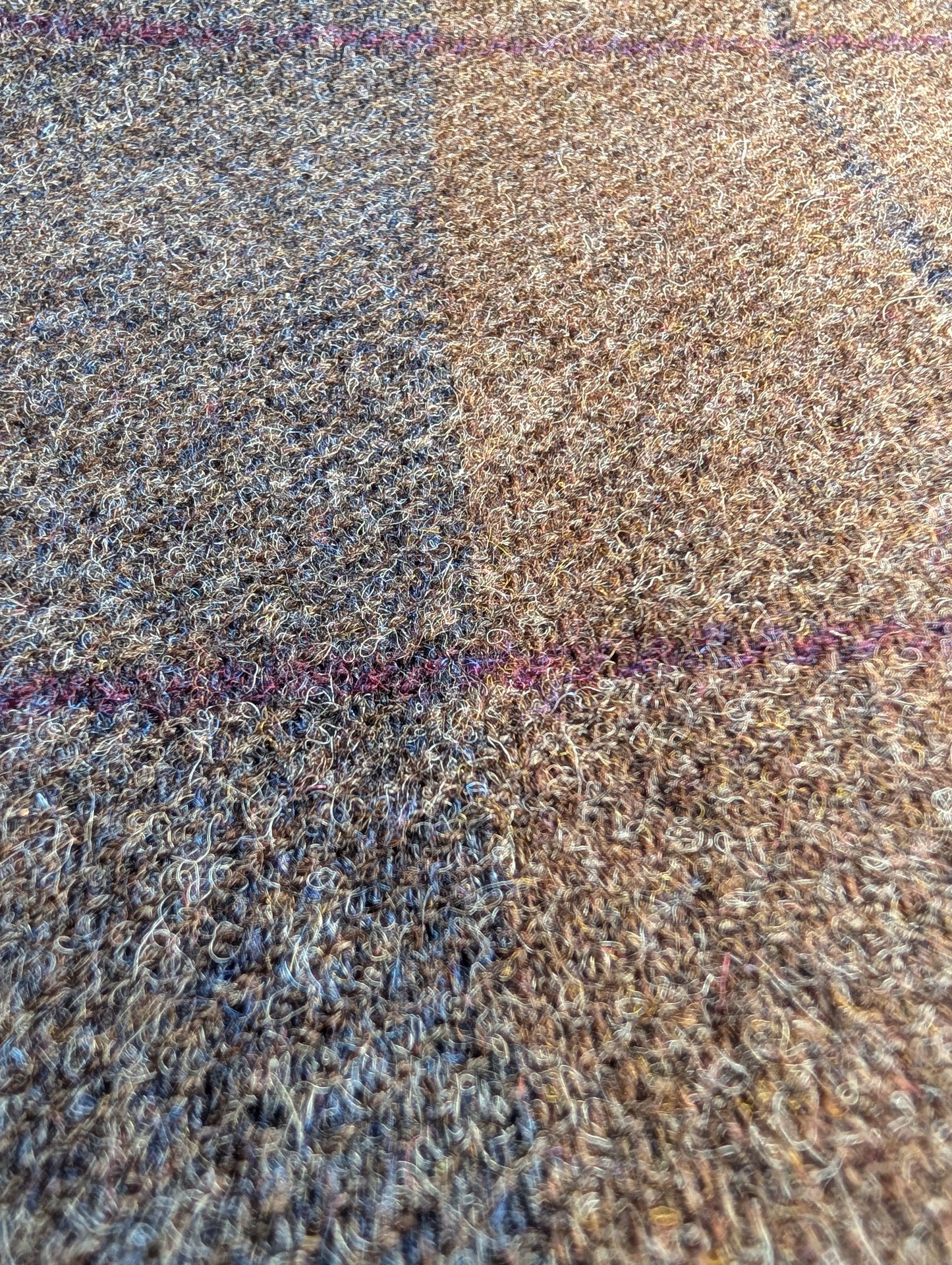 Padded sit-pad, checked wool & waxed canvas with leather tie-out