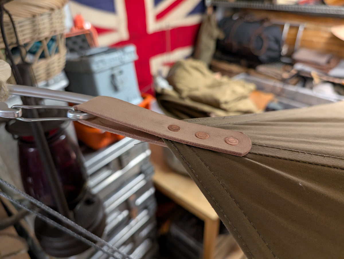 Dry wax Standard HEX shape tarp, waxed canvas & leather tie outs