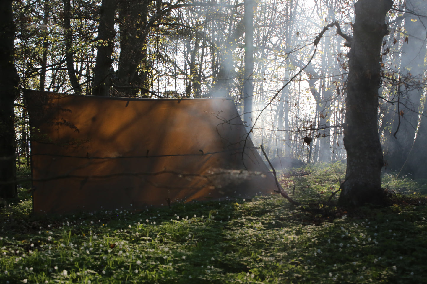 3m x 3m CLASSIC tarp, waxed canvas & leather tie outs