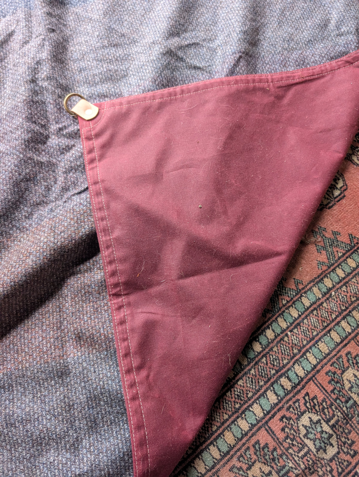 Wool lined, ground cloth/sit pad/ schleper waxed canvas-backed with leather tie-outs