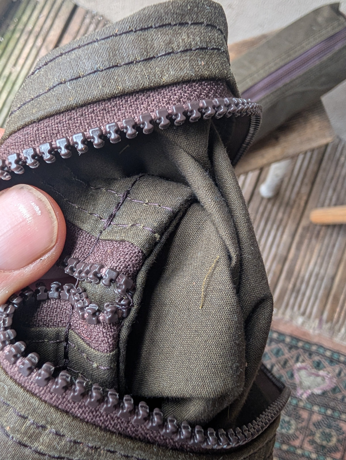 Dopp bag, double-lined waxed canvas packing cube with leather handles