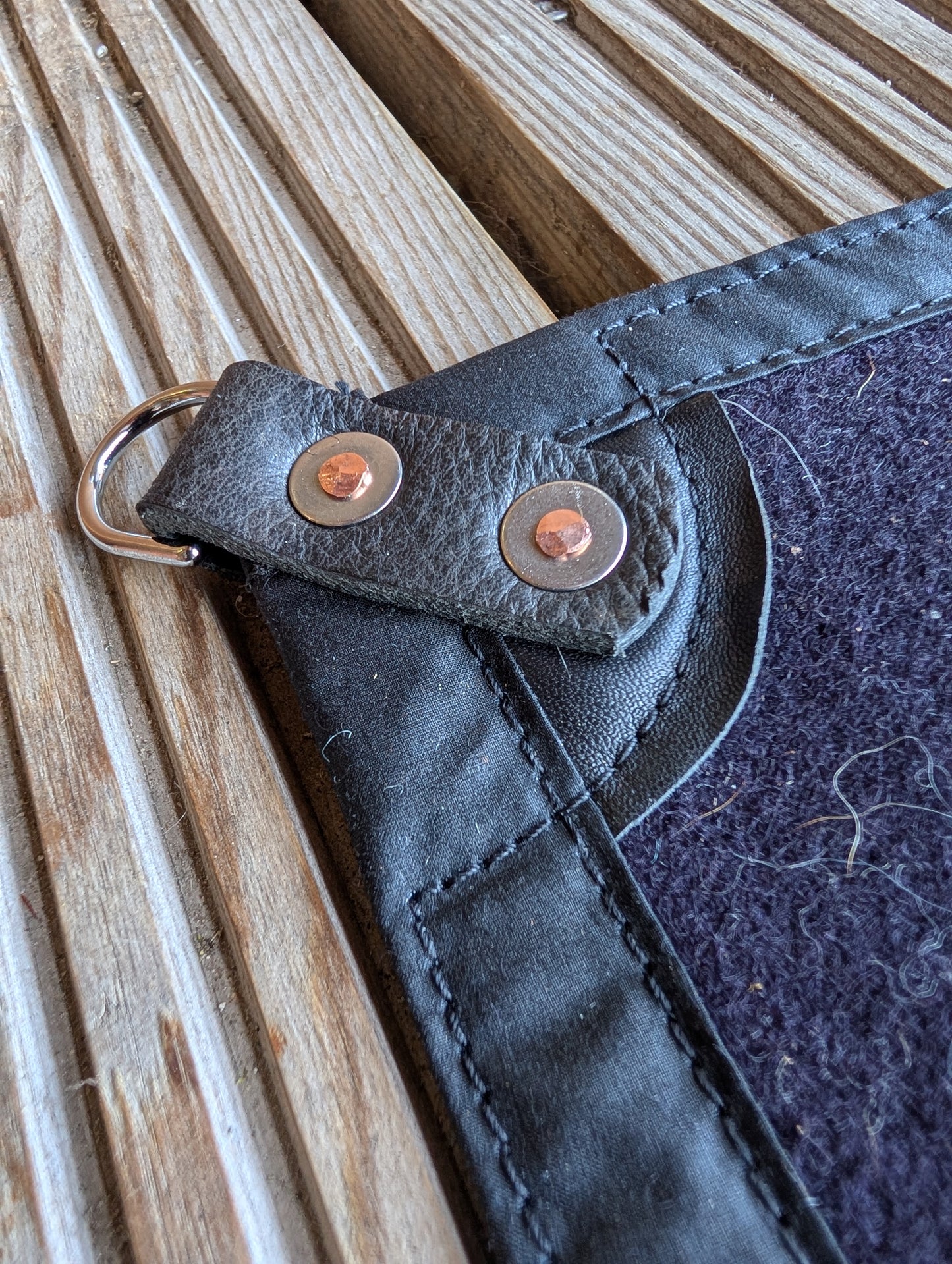 Sleeping mat cover, waxed-canvas-backed wool with leather tie-outs