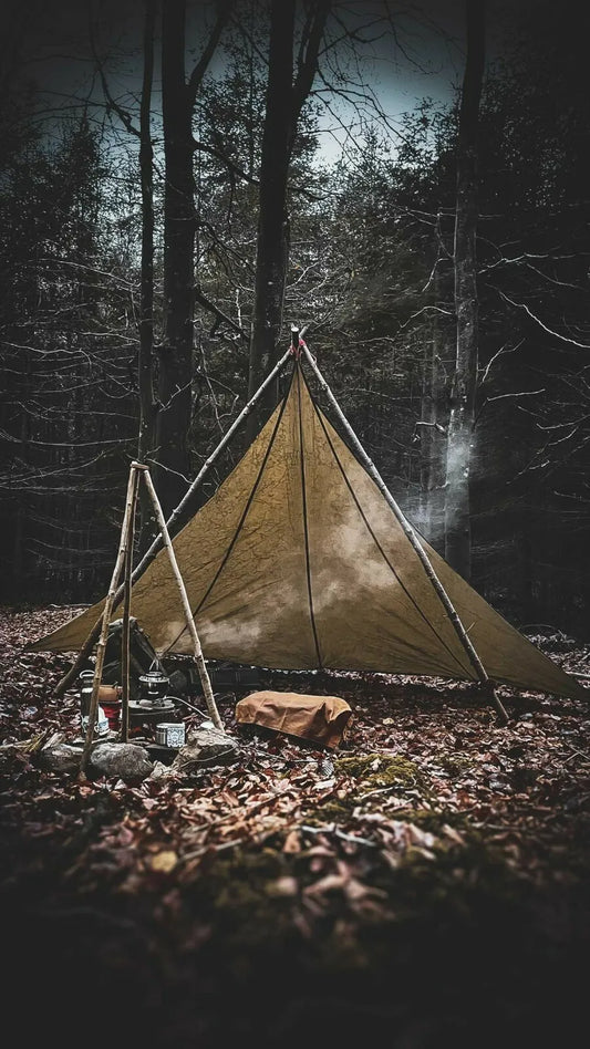 4 panel SHORT LAVVU, waxed canvas & leather tent tipi tarp