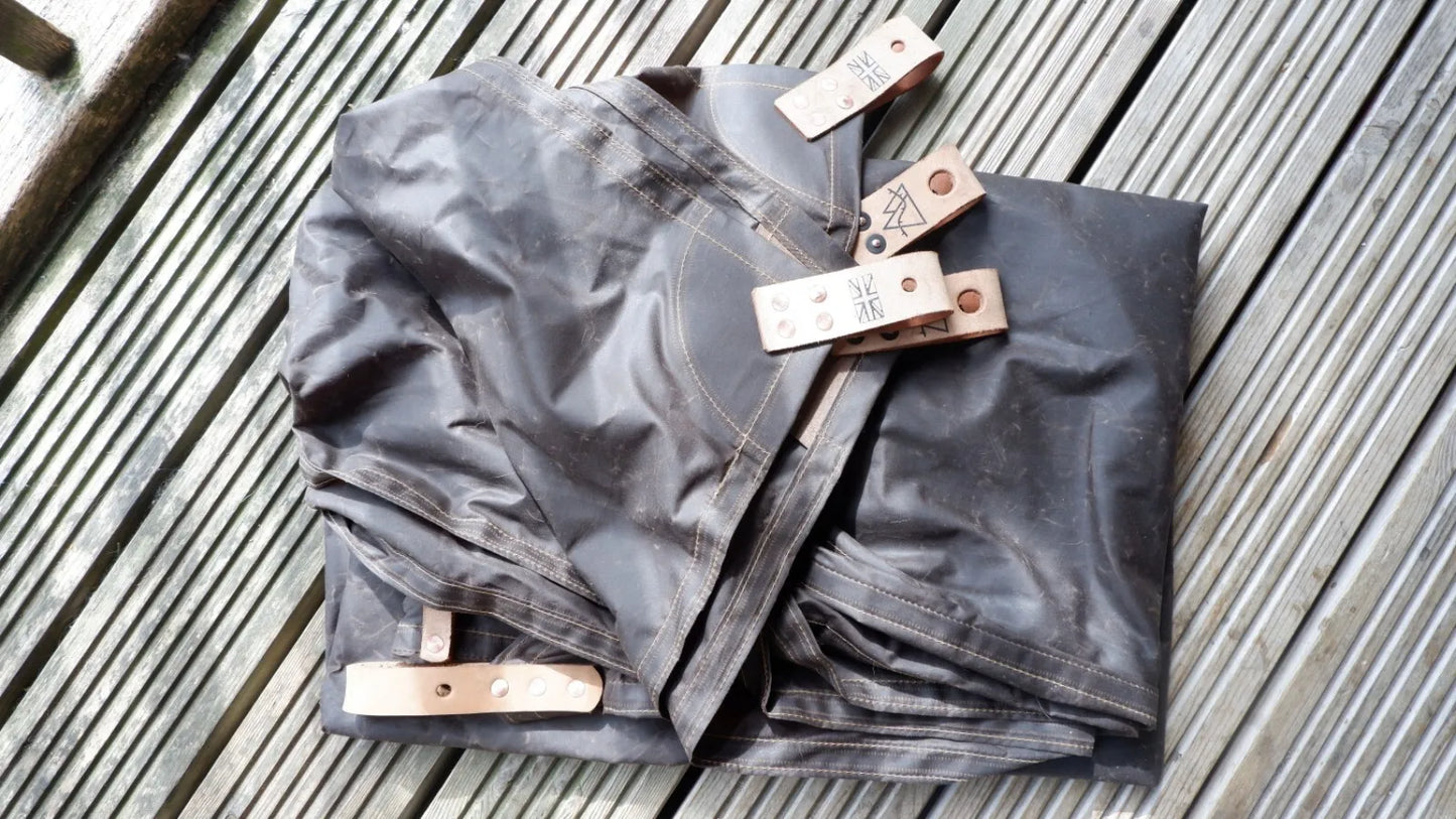 Standard HEX shape tarp, waxed canvas & leather tie outs