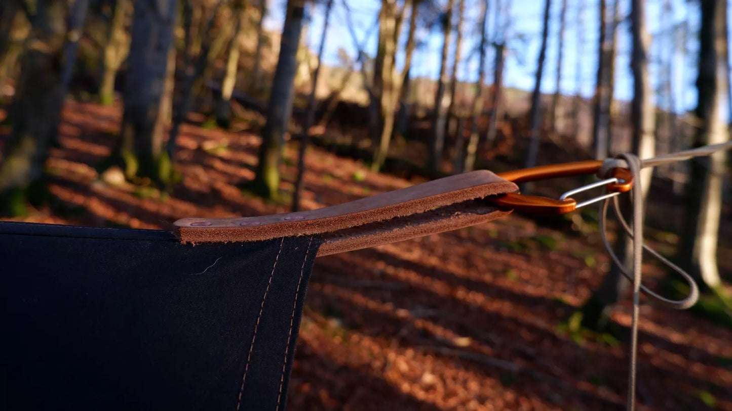 8' x 8' SIMPLE CLASSIC tarp, waxed canvas & leather tie outs